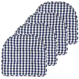 Sweet Home Collection - Checkered Buffalo Check U Shaped Memory Foam 17" x 16" Chair Cushions, 4-Pack - Navy/White