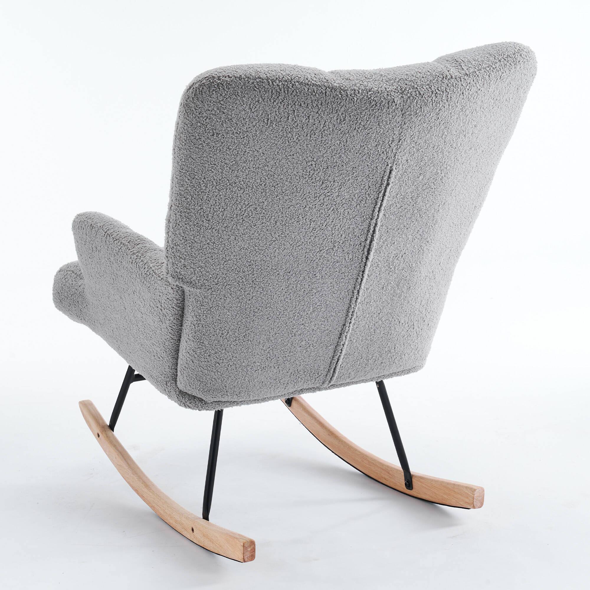 Back. FERPIT - FERPIT Teddy Upholstered Wingback Rocking Accent Chair with Rubberwood Legs, Light Gray - Light Gray.