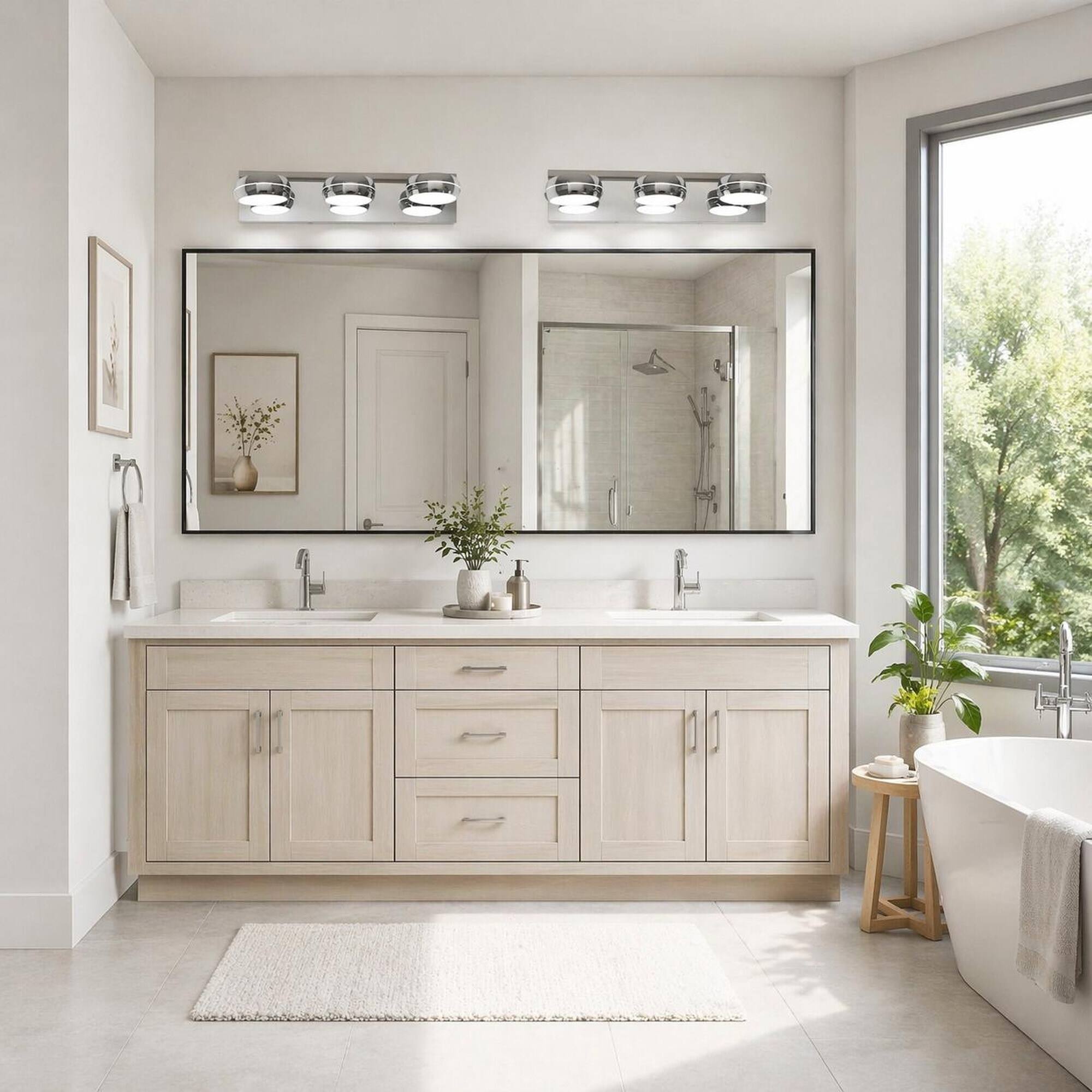 Left. RYHNUYNE - 20 " LED Vanity Light, 3‑Light Chrome Bathroom Light Fixture Over Mirror,Wall Mount Mirror Lighting for Bathroom - Chrome.