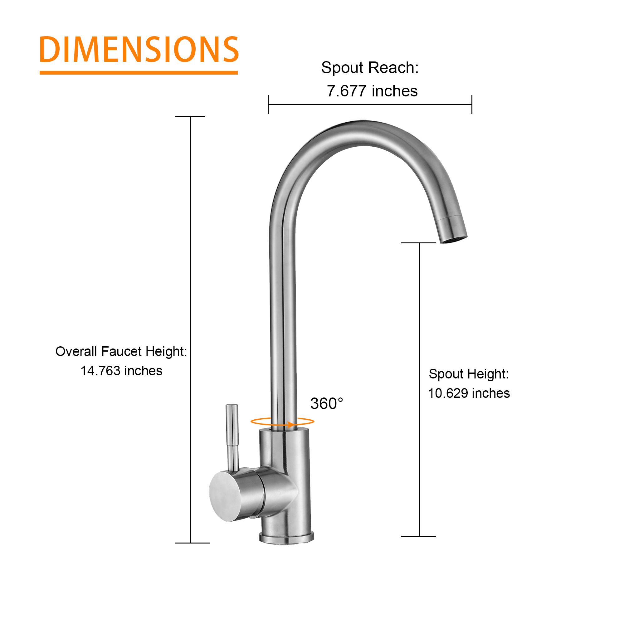 DIMENSIONS  
Spout Reach: 7.677 inches  
Overall Faucet Height: 14.763 inches  
Spout Height: 10.629 inches
