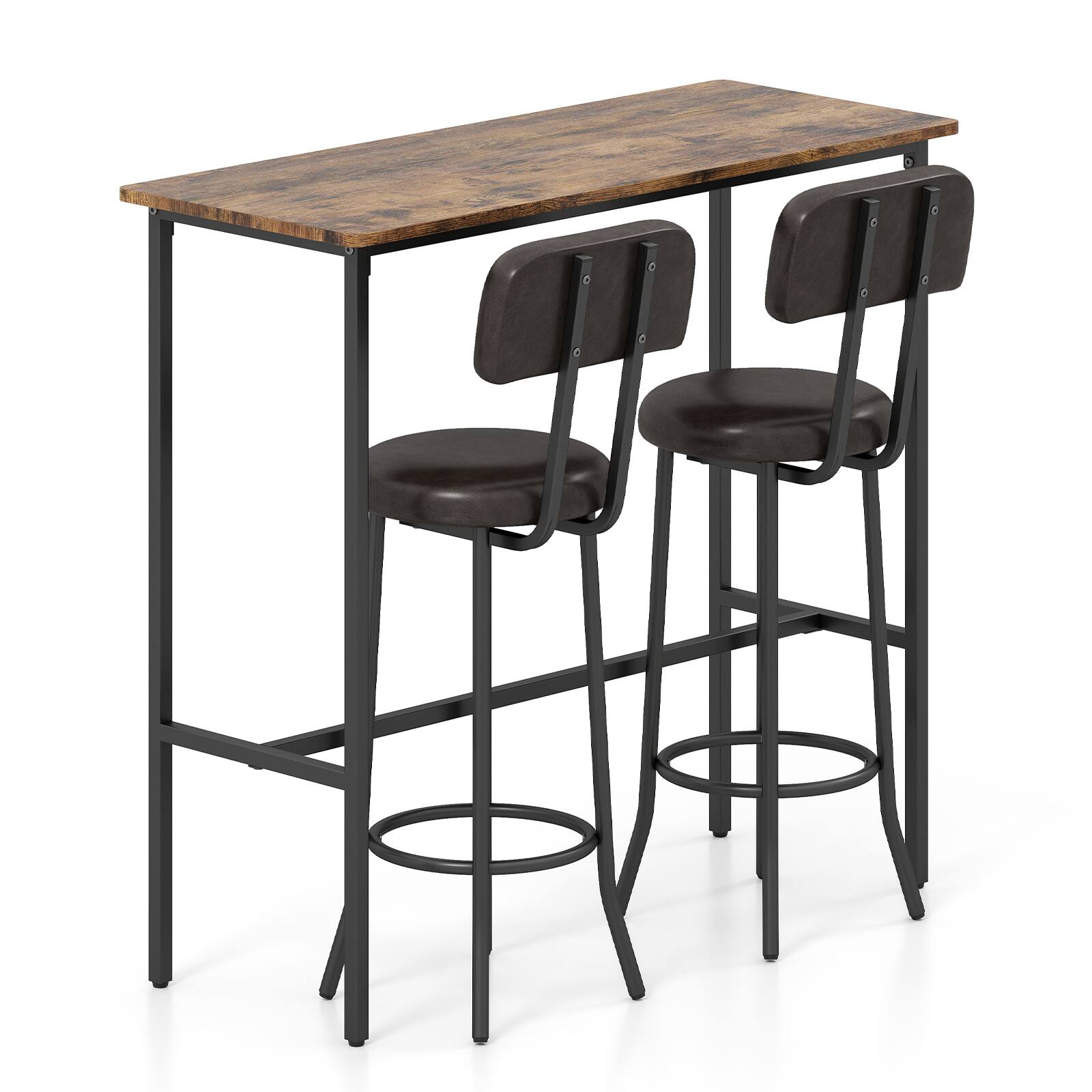 Alt View 9. Gymax - Gymax Industrial Bar Table Set Space-Saving Pub Table & Stools Set for Dining Room - Brown.