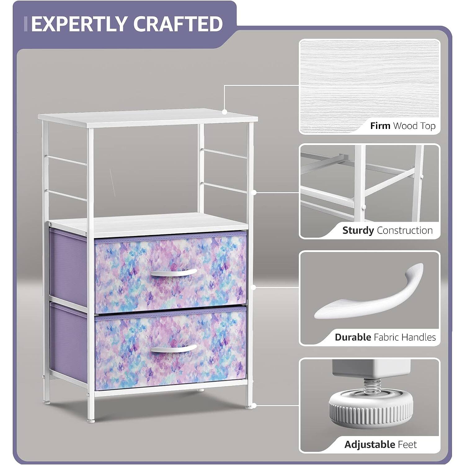 EXPERTLY CRAFTED

- Firm Wood Top
- Sturdy Construction
- Durable Fabric Handles
- Adjustable Feet