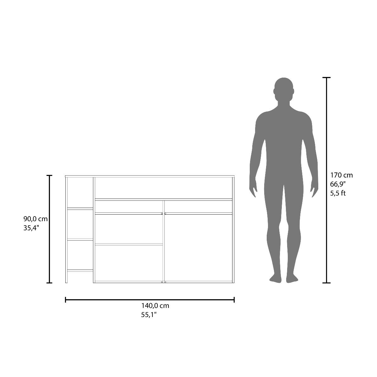 170 cm 66,9" 5,5ft  
90,0 cm 35,4"  
140,0 cm 55,1"
