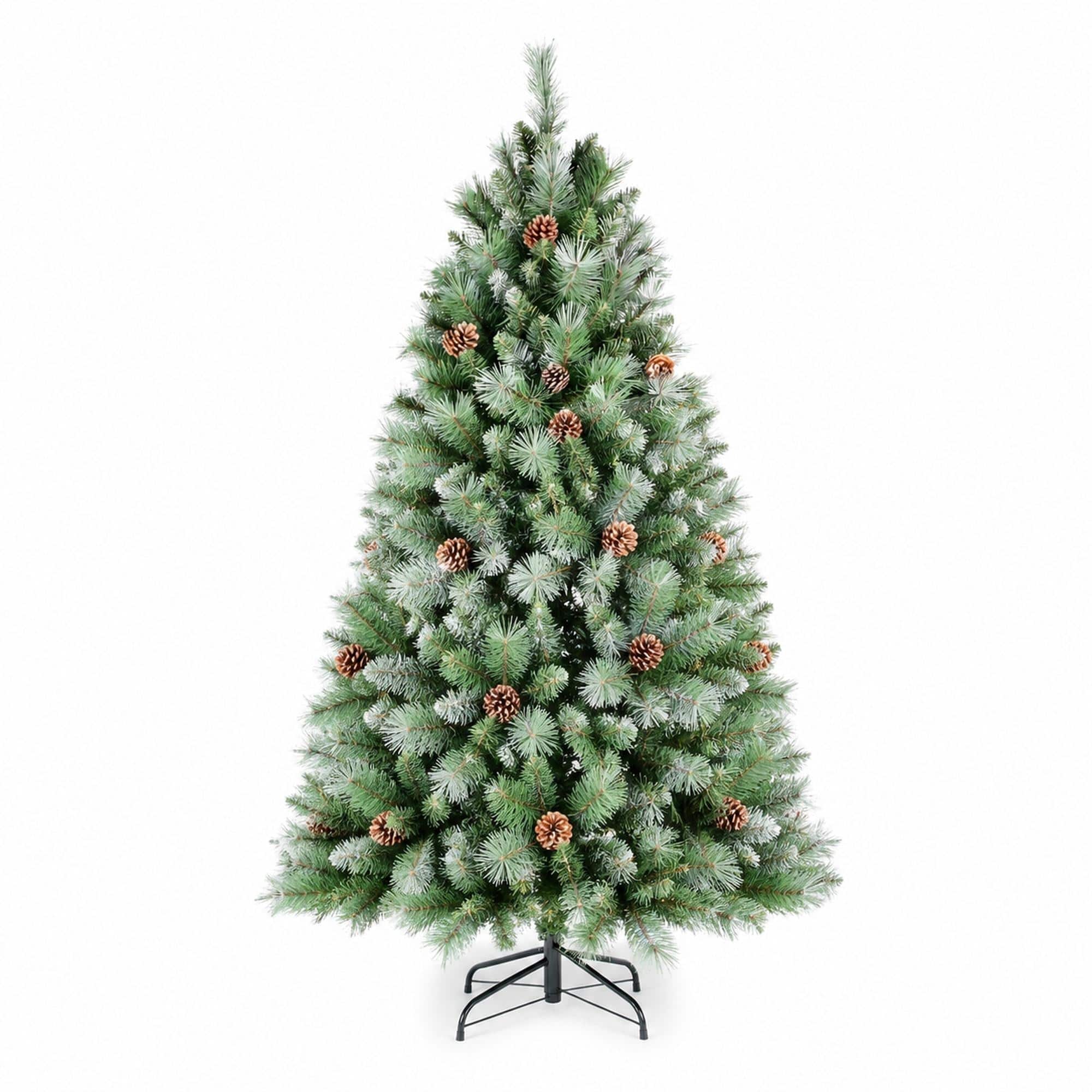 RYHNUYNE - 7.5FT Christmas Tree With 92 Pine Cones, 1588 Mixed PVC Hard Needle Branches Hinged Structure Sturdy Metal Stand - Green