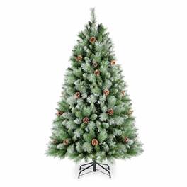 RYHNUYNE - 7.5FT Christmas Tree With 92 Pine Cones, 1588 Mixed PVC Hard Needle Branches Hinged Structure Sturdy Metal Stand - Green