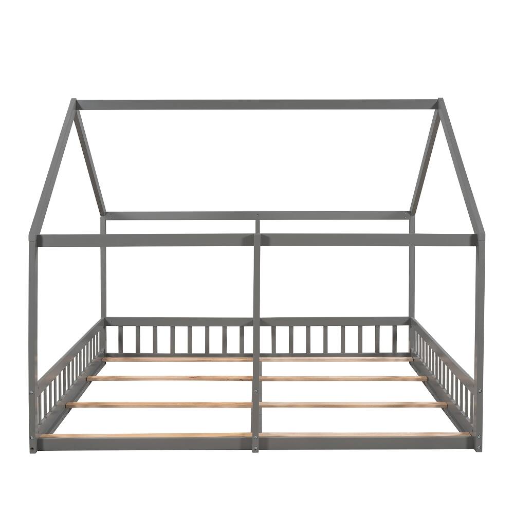Alt View 6. Loheer - Loheer Twin House Platform Bed Two Shared Beds Gray Kids Bed - Gray.