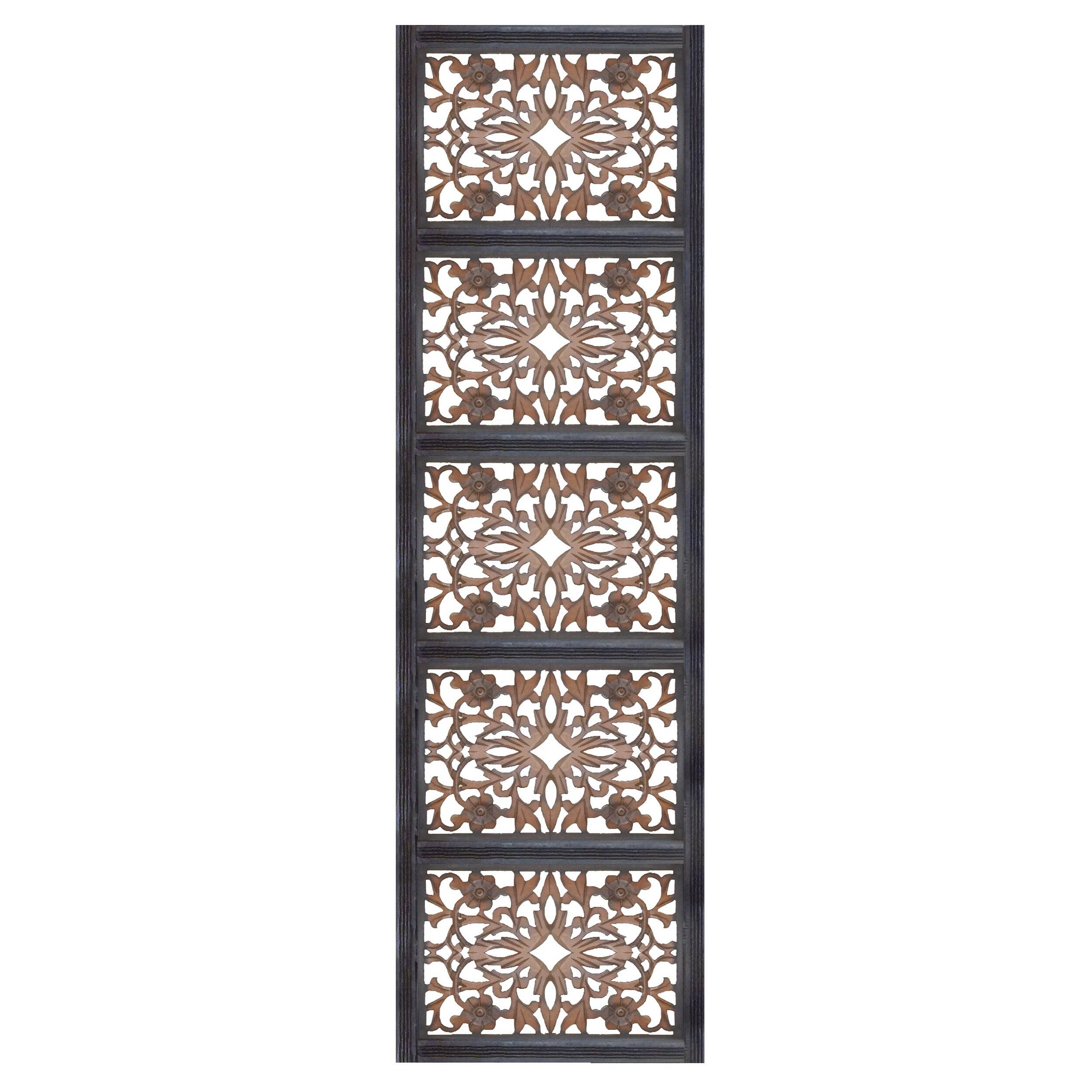 Manhattan Lane - Rectangular Wall Panel with Intricate Floral Carvings - Black