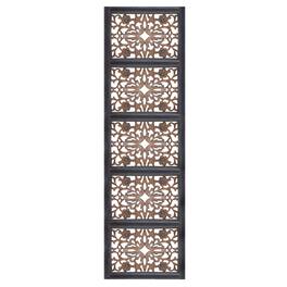 Manhattan Lane - Rectangular Wall Panel with Intricate Floral Carvings - Black