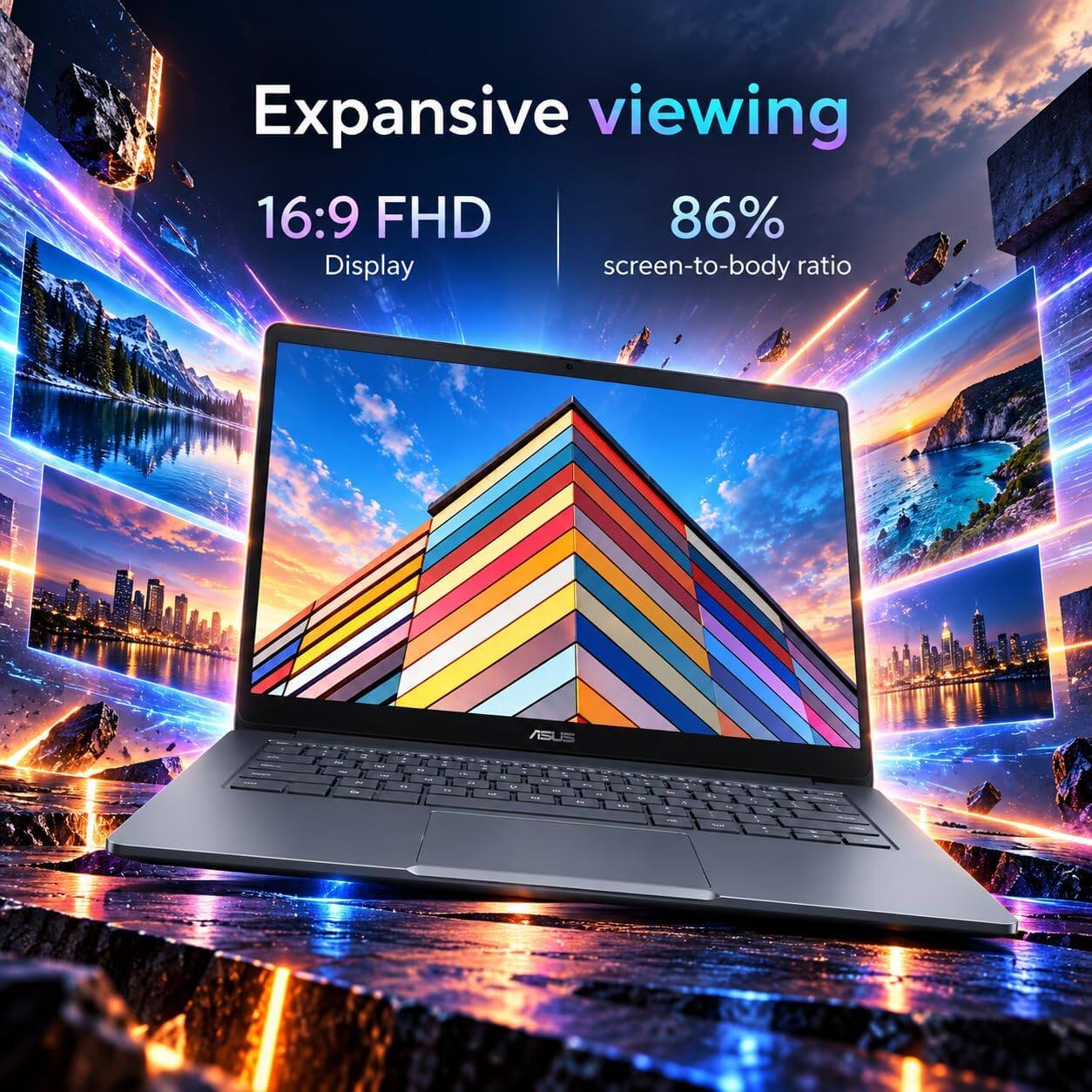 Expansive viewing 16:9 FHD Display  
86% screen-to-body ratio