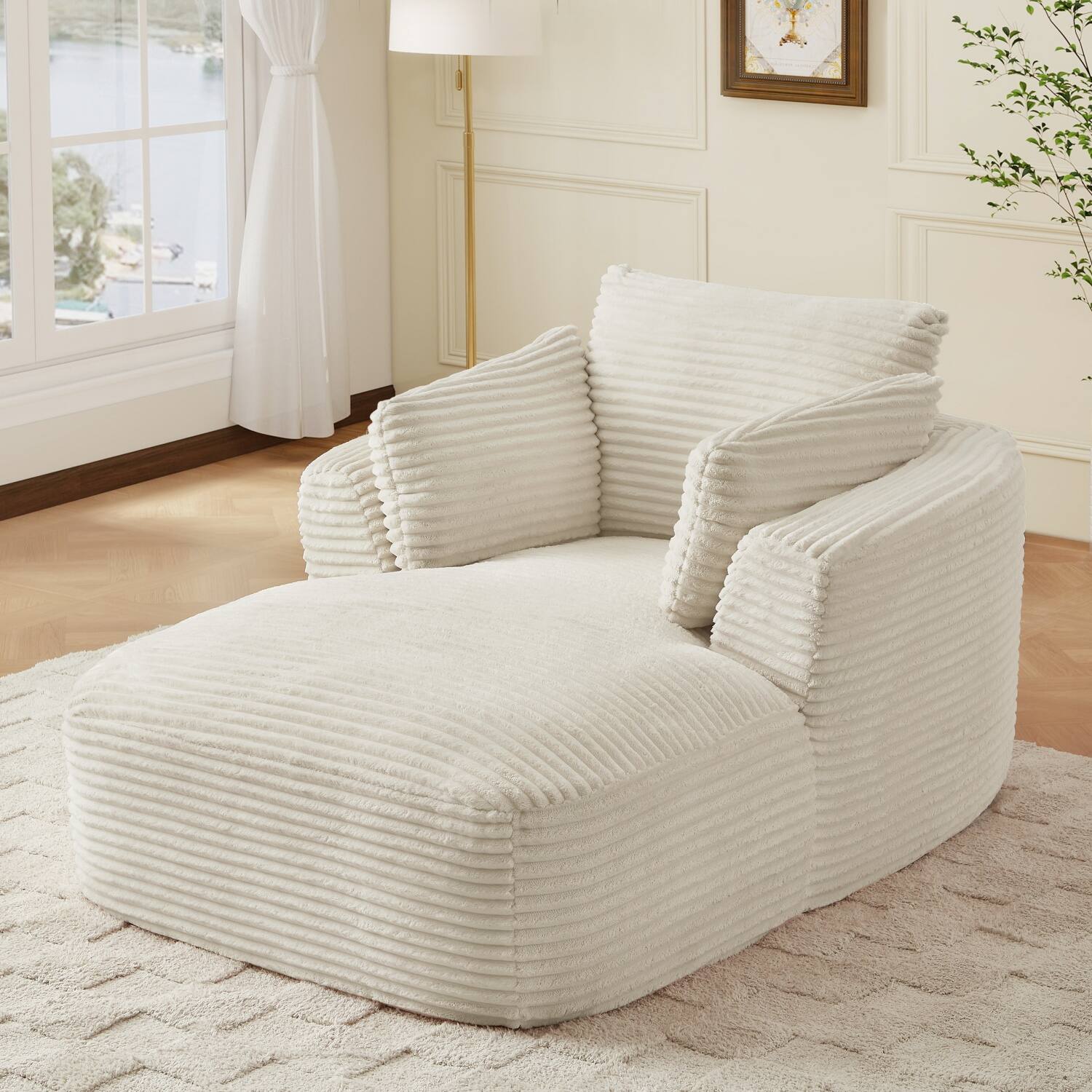 Alt View 2. Z-Edge - Corduroy sleeper sofa couch, no assembly needed, Perfect for Living Room/Dorm/Apartment - White - White.