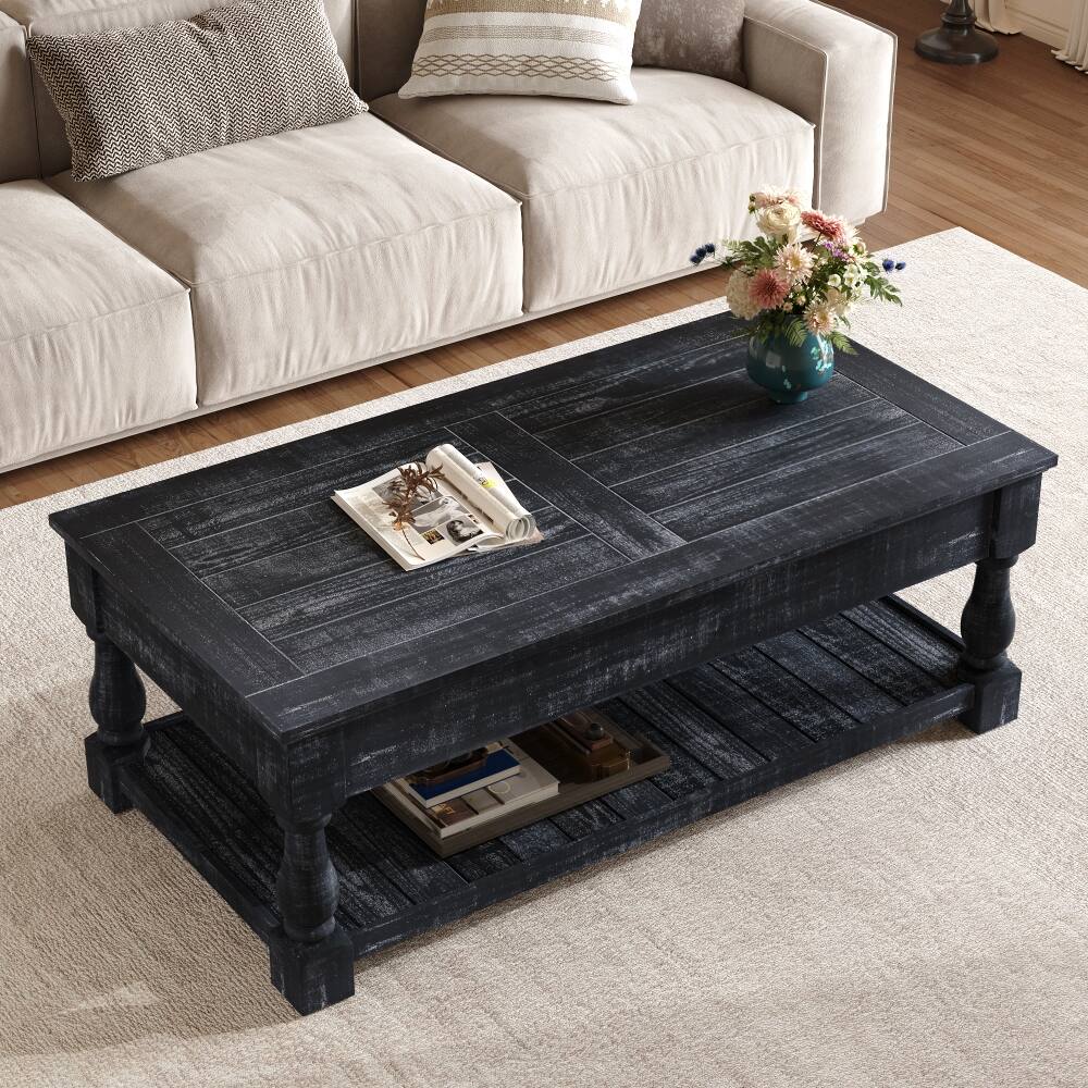 Angle. Loheer - Loheer Farmhouse Lift Top Coffee Table Antique Black Solid Wood - Antique Black.