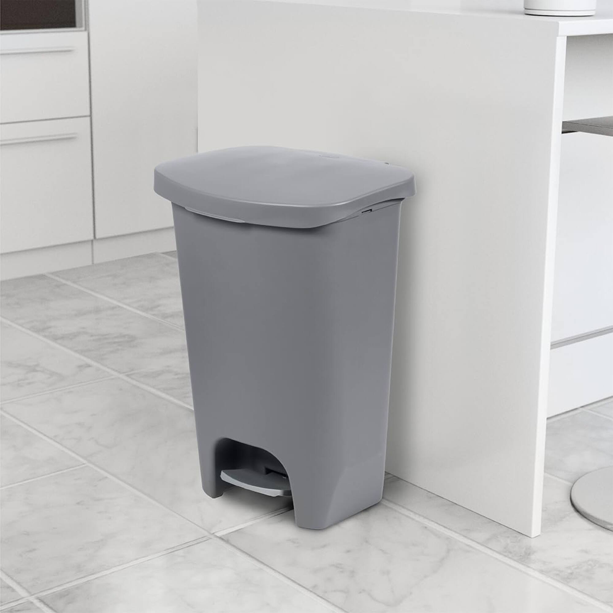 Alt View 5. Glad - Glad Kitchen Trash Can with Lid, Foot Pedal and Garbage Bag Rings, 13 Gal, Grey - GREY.