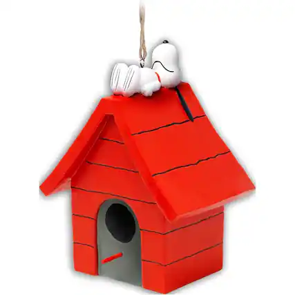 Front. Spoontiques - Spoontiques Peanuts Snoopy on Dog House Outdoor Garden Resin Hanging Novelty Birdhouse 9.5 inch.
