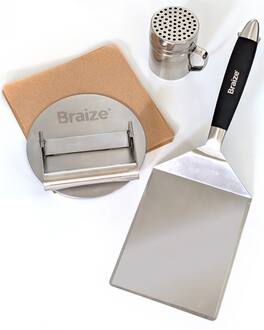 Braize - Smash Burger Press Kit with Seasoning Shaker - Silver