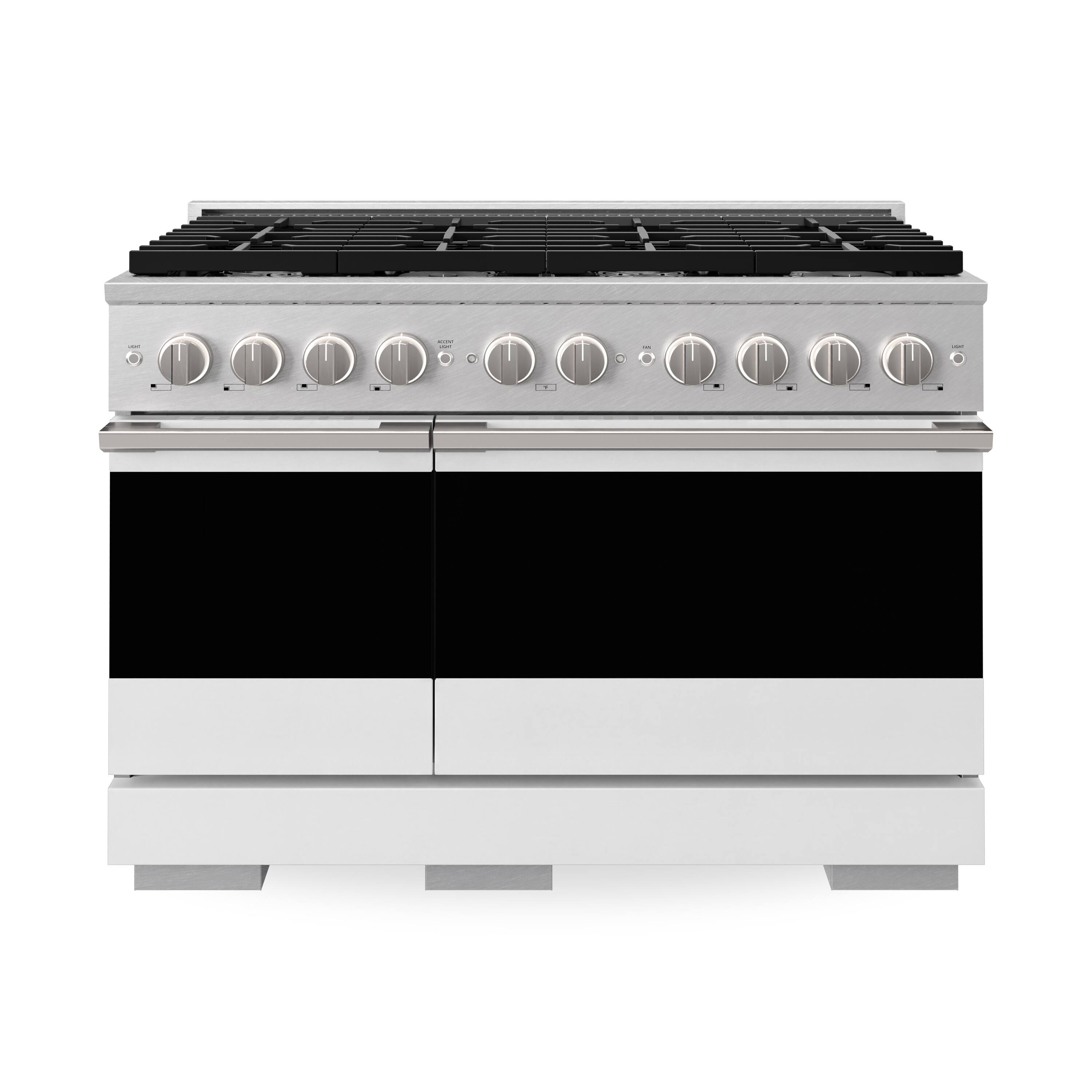 Front. ZLINE - 48 in. 6.7 cu. ft. Marino Dual Fuel Freestanding Range with 6 Gas Burners in Satin Stainless Steel & White Matte Doors - Satin Stainless Steel.