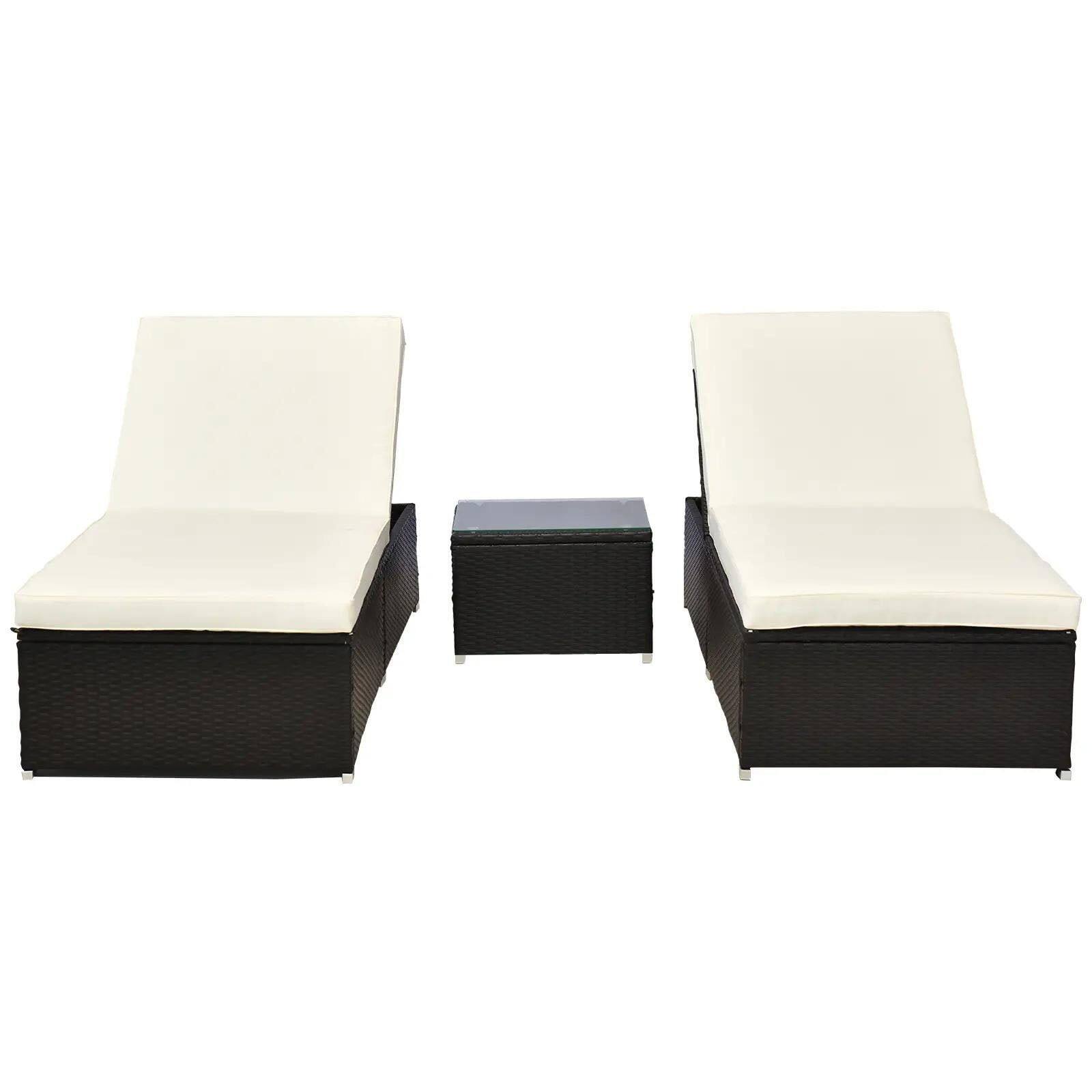 Back. Resenkos - Resenkos Chaise Lounge Chair Set, Outdoor Sectional Furniture, Polyester Fabric, Dark Brown and Cream White - Dark Brown and Cream White.