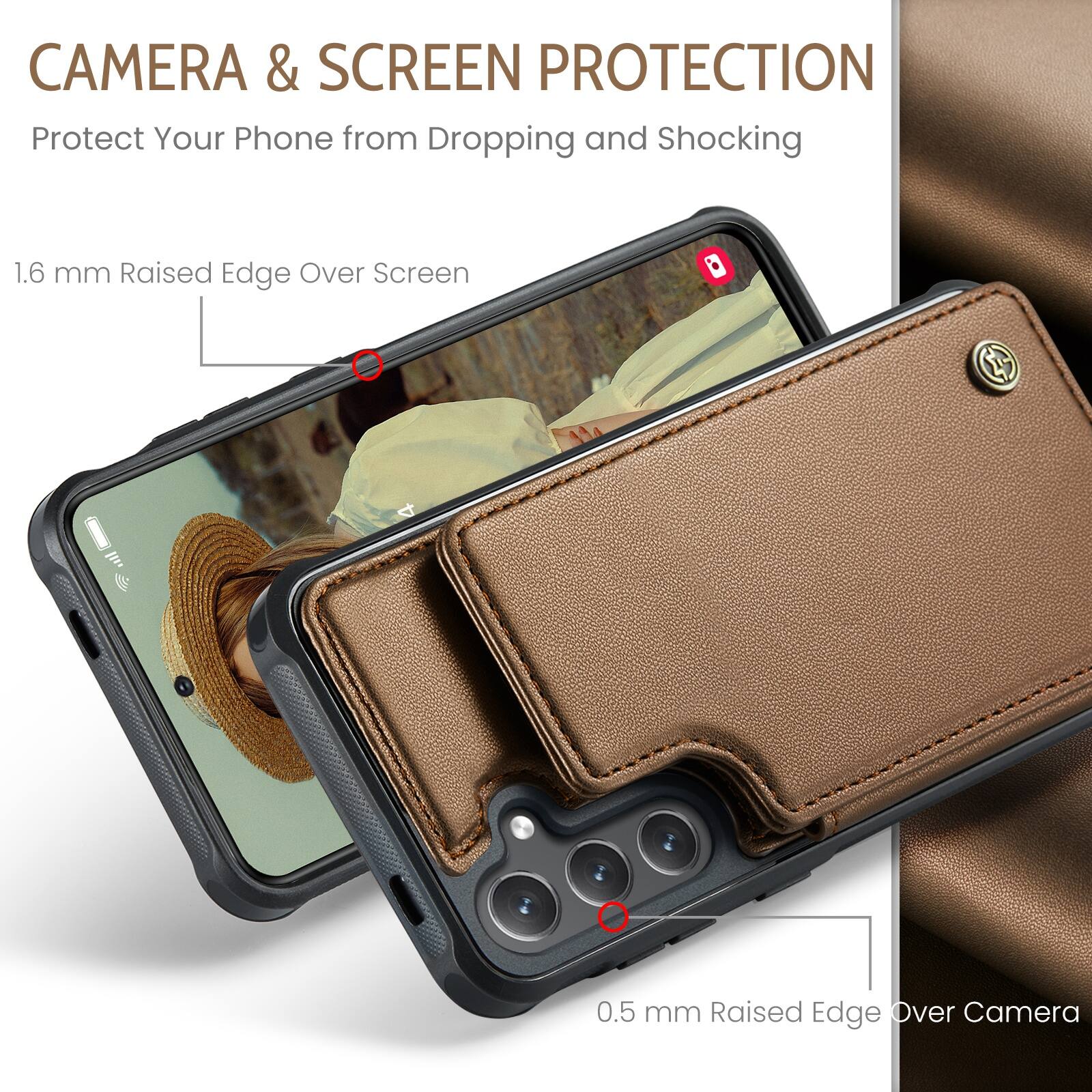 CAMERA & SCREEN PROTECTION  
Protect Your Phone from Dropping and Shocking  

1.6 mm Raised Edge Over Screen  

0.5 mm Raised Edge Over Camera
