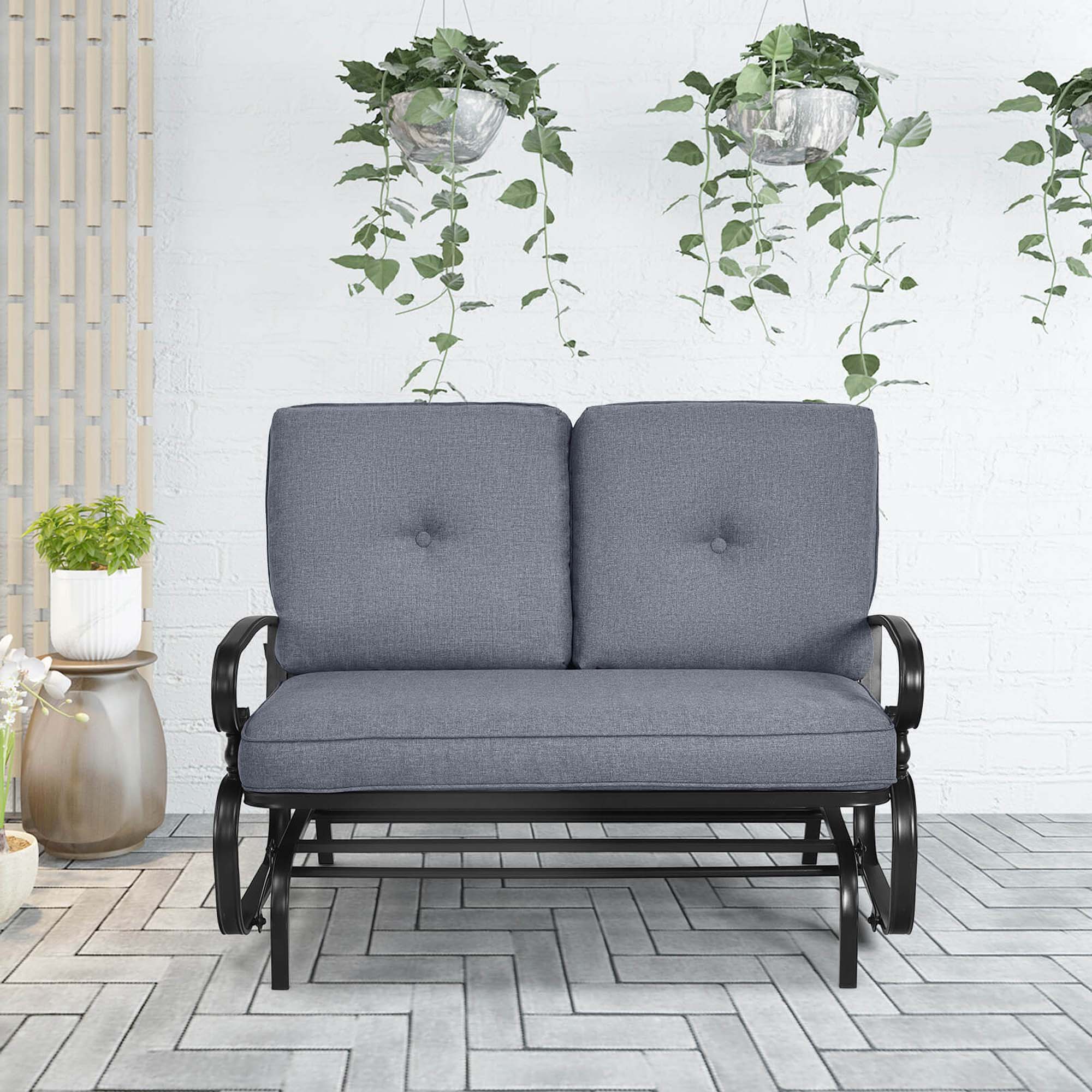Alt View 3. Costway - Glider Outdoor Patio Rocking Bench Loveseat Cushioned Seat Steel Frame - Grey.