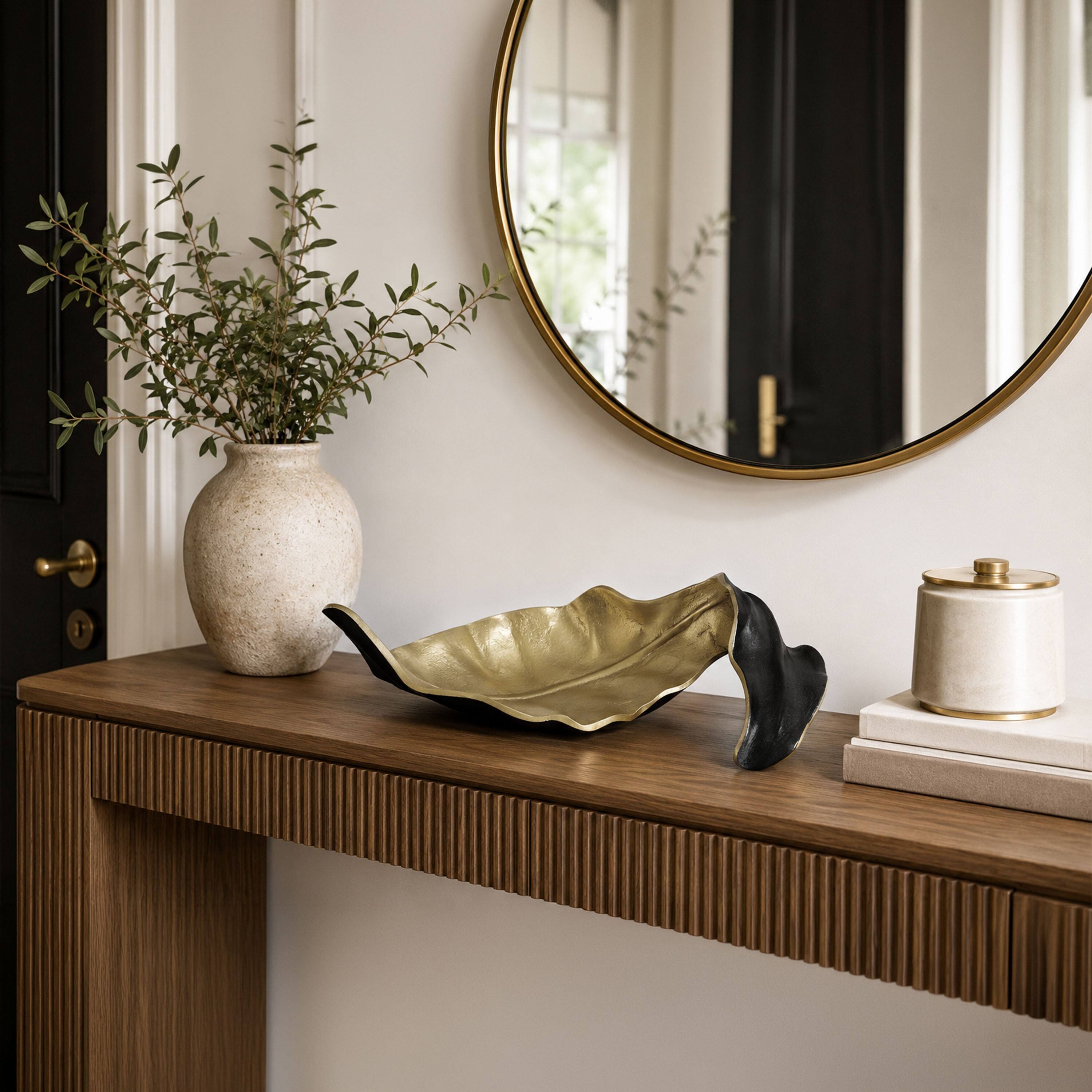 Alt View 6. Manhattan Lane - Lica 19 Inch Twisted Leaf Sculpture Table Decor, Antique Gold and Black Finish, Handcrafted Metal - Black, Gold.