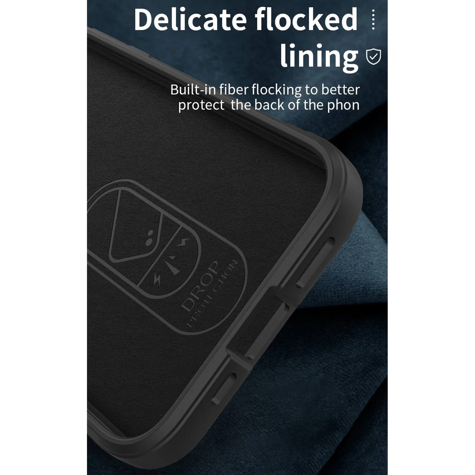 Delicate flocked lining  
Built-in fiber flocking to better protect the back of the phone