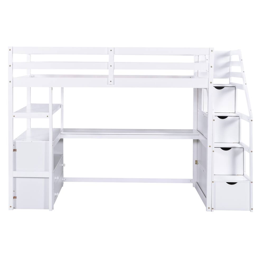 Alt View 4. Loheer - Loheer Twin Loft Bed with Desk Shelves Storage Stairs White - White.