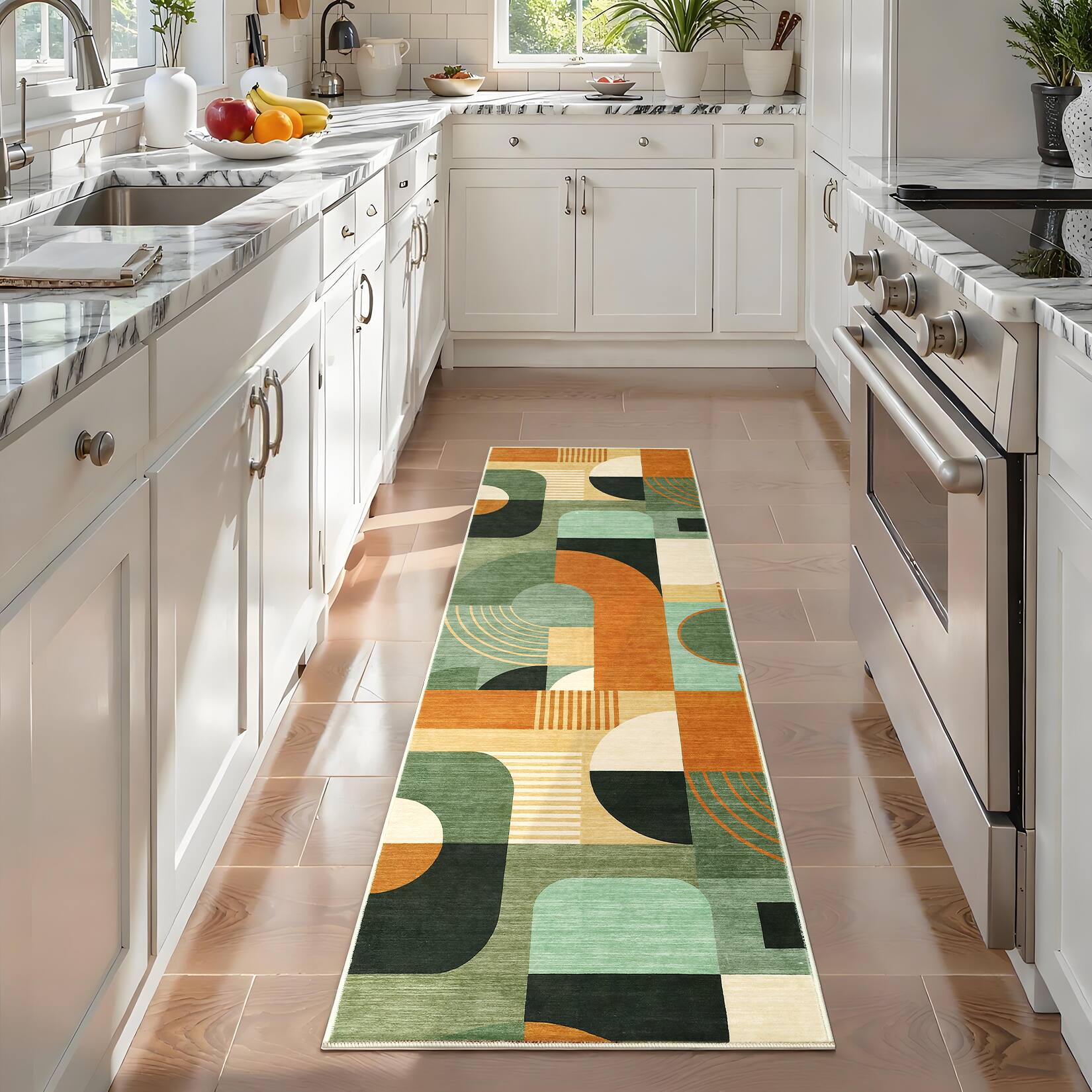 Alt View 5. Acekool - Modern Geometric Area Rug for Bedroom Non Slip Non Shedding Machine Washable Low Pile Carpet for Living Room Bathroon - Green.