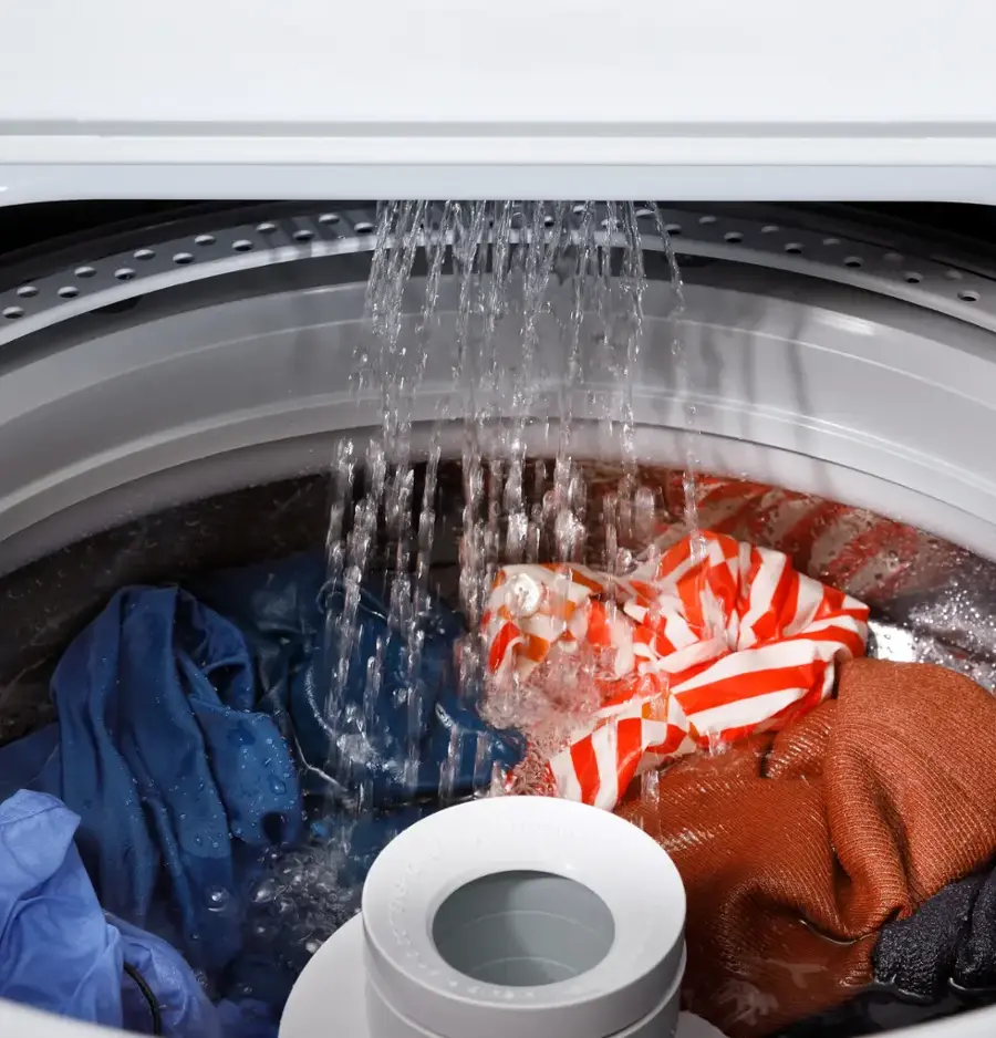 Alt View 19. GE - 4.3 Cu. Ft. High-Efficiency Top Load Washer with 5 Year Limited Parts and Labor Warranty - White with Black Stainless Steel.