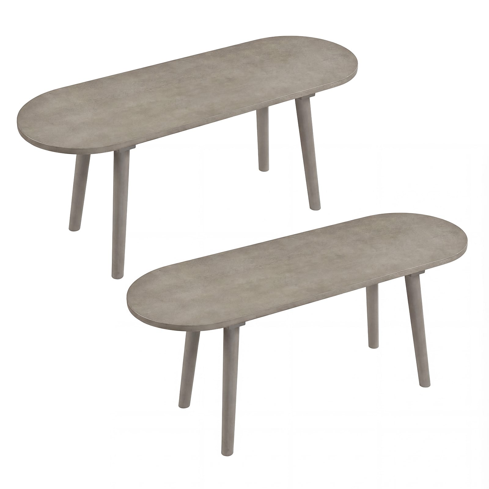 Gymax - 43'' Solid Wood Farmhouse Dining Bench Set of 2 w/Rubber Wood Legs for Kitchen - Gray