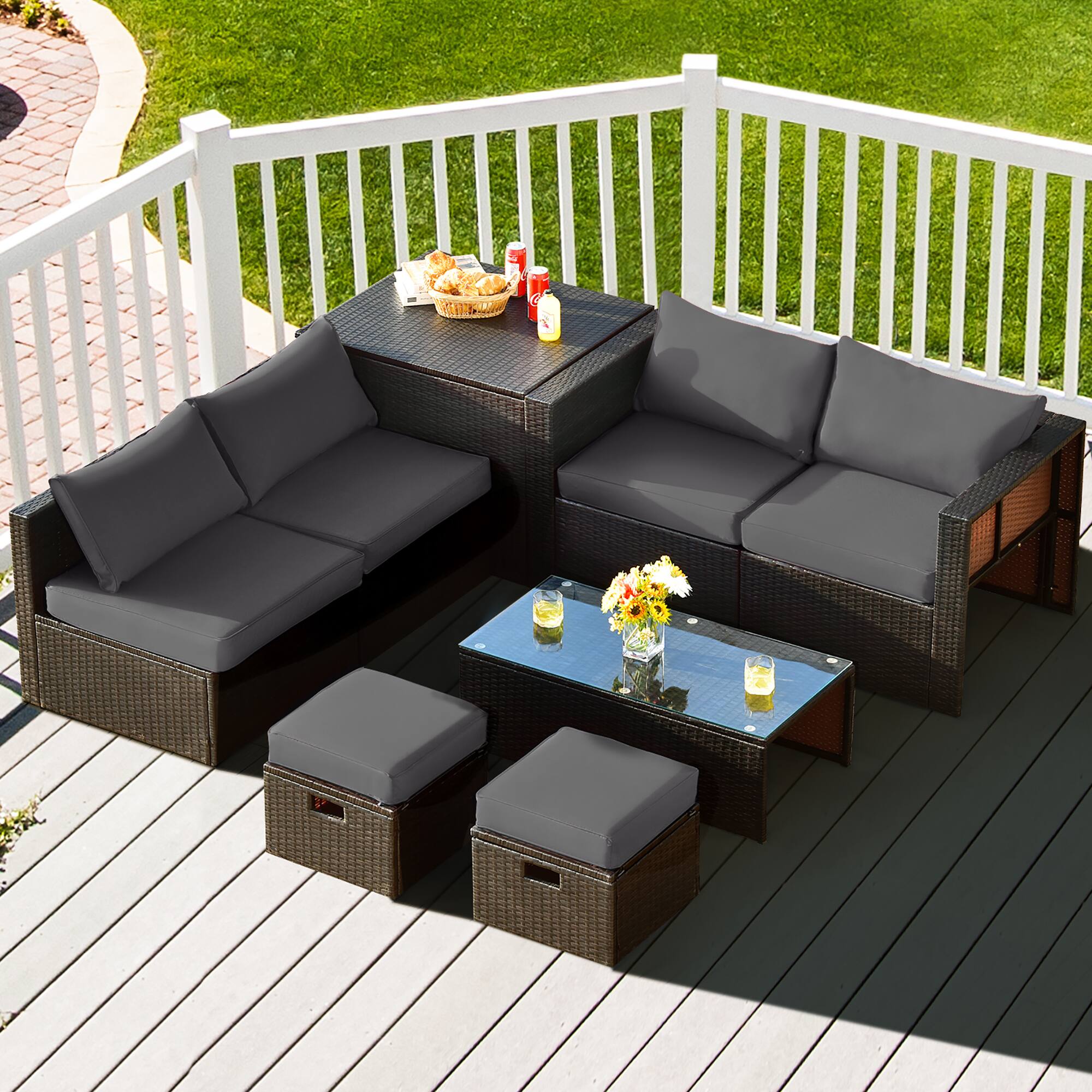 Alt View 7. Gymax - Gymax 8PCS Patio Rattan PE Wicker Conversation Set All-Weather Furniture Set w/ Cushions Grey - Grey.