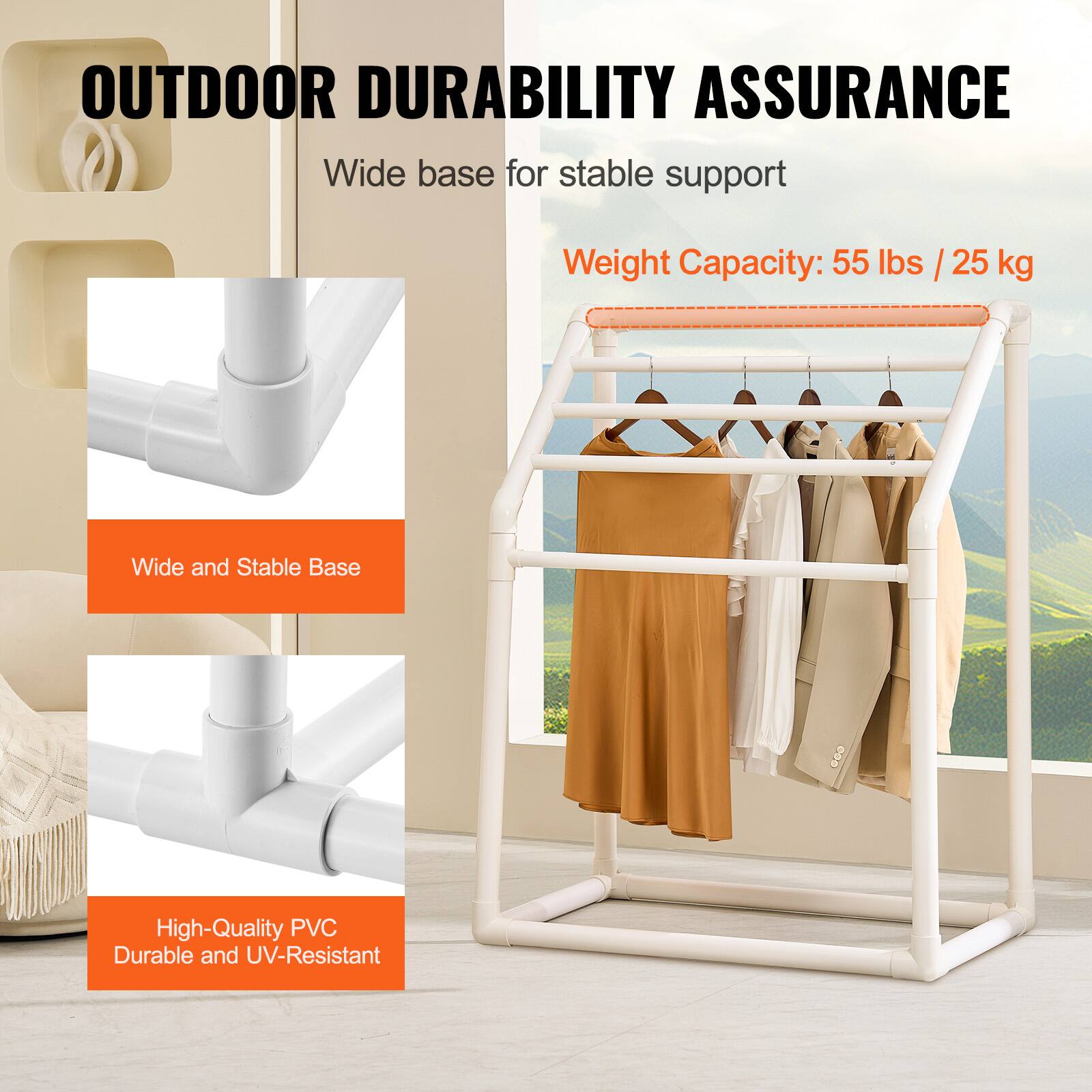 OUTDOOR DURABILITY ASSURANCE

- Wide base for stable support
- Weight Capacity: 55 lbs / 25 kg
- Wide and Stable Base
- High-Quality PVC
- Durable and UV-Resistant