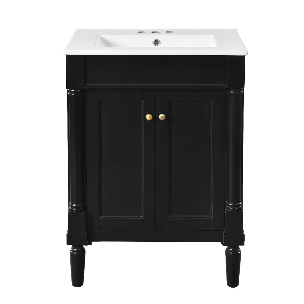 Alt View 4. Loheer - Loheer 24 inch bathroom vanity with sink Black Modern Storage Cabinet - Black.
