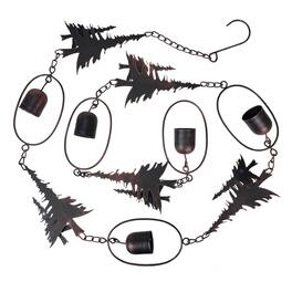 Things2Die4 - 70" Metal Rain Chain - Forest Trees & Zen Bells, Aged Bronze, 3.25" Diameter - Brown