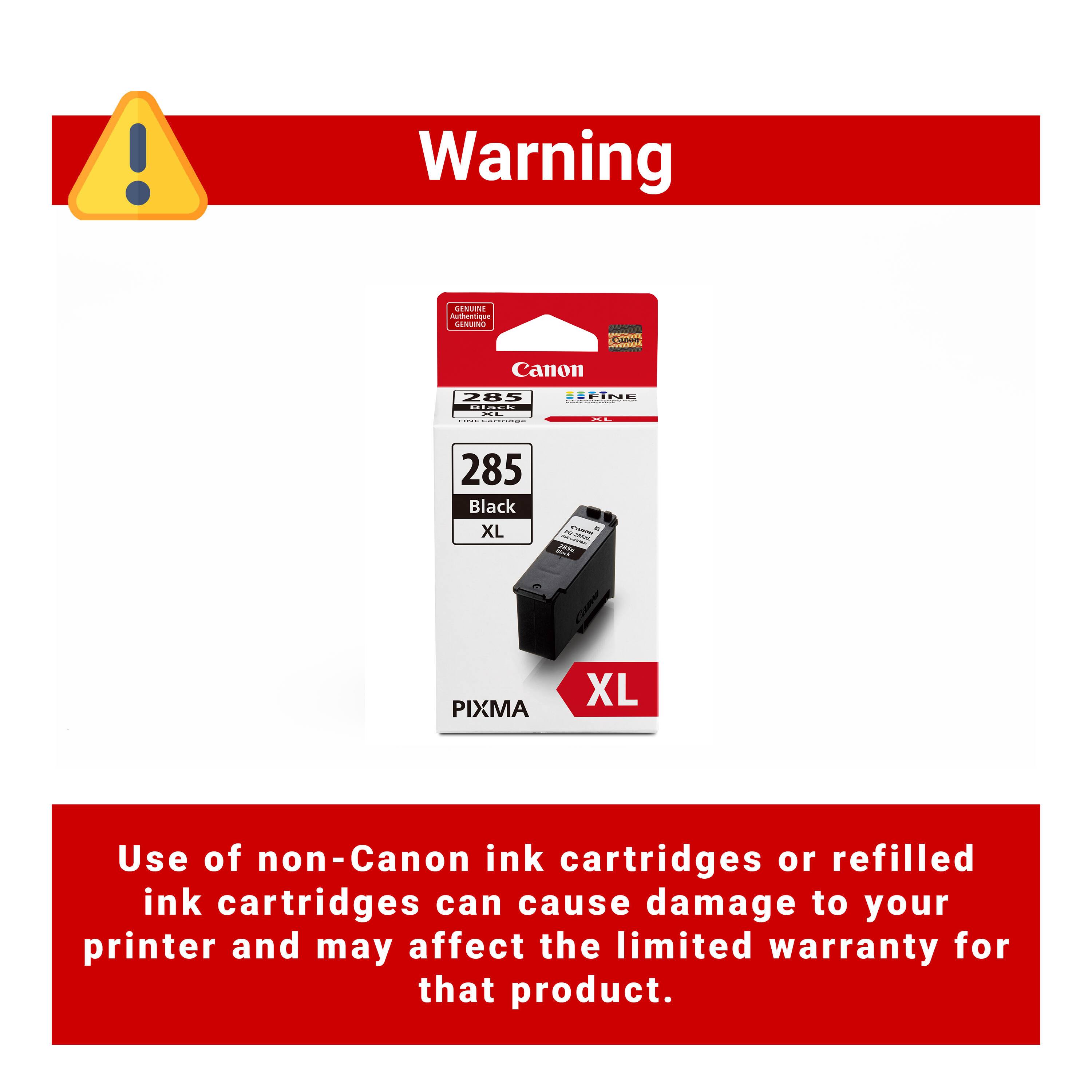 Warning: Use of non-Canon ink cartridges or refilled ink cartridges can cause damage to your printer and may affect the limited warranty for that product.