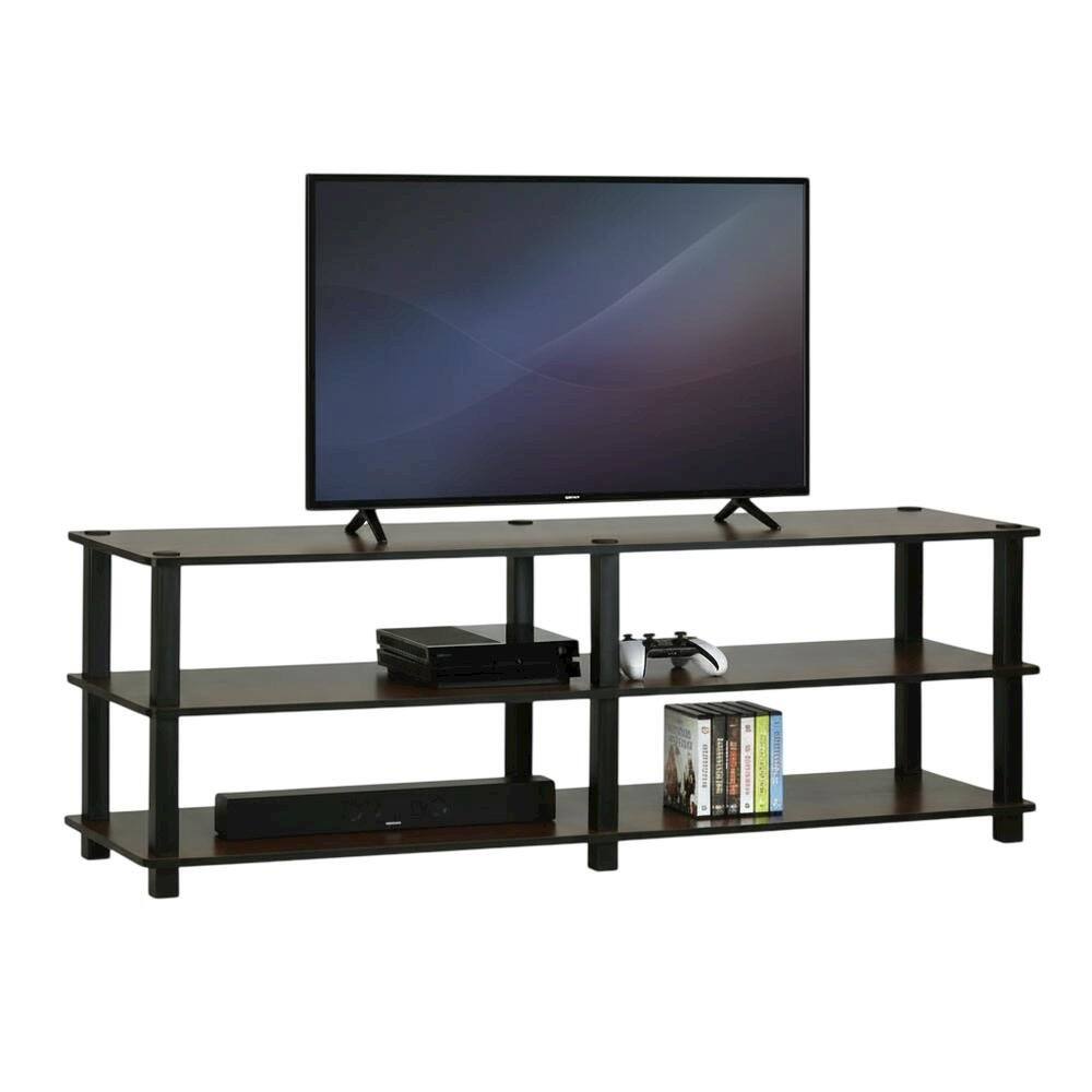Alt View 3. FurniFact - Dark Brown TV Stand with 3-Tier Storage for Entertainment Room - Brown.