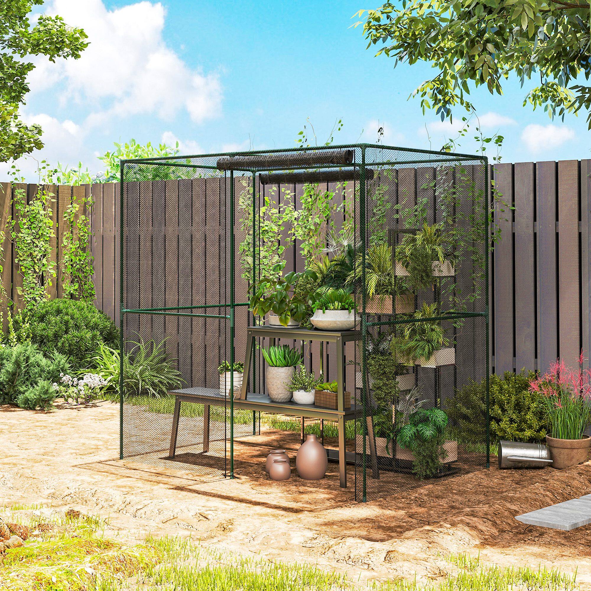 Alt View 8. Outsunny - 6' x 4' x 6' Crop Cage, Plant Protection Tent with Zippered Doors for Vegetable Garden, Backyard.