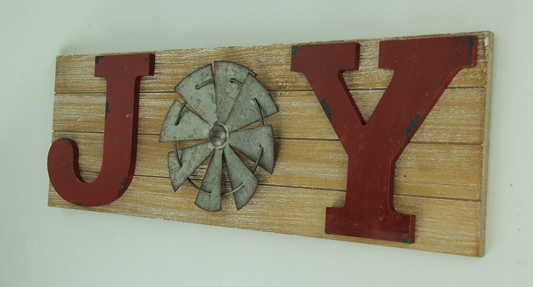Alt View 1. Zeckos - Distressed Look Holiday Word Sign Windmill Wall Hanging - Red.