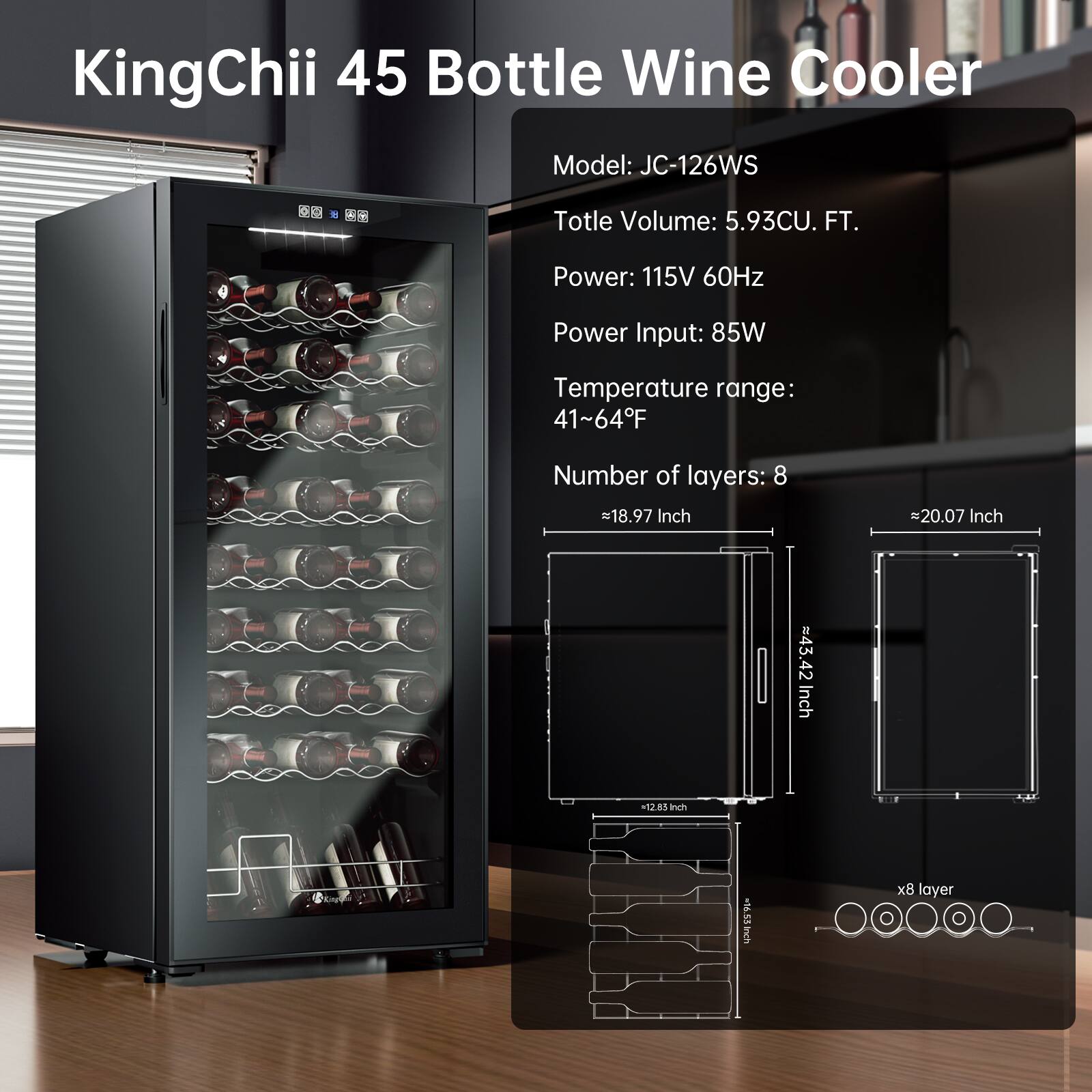 KingChii 45 Bottle Wine Cooler Refrigerator with Professional