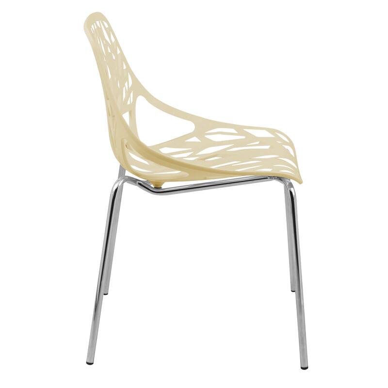 Back. LeisureMod - Asbury Stackable Modern Dining Chair with Cut Out Design and Chrome Legs Side Chair for Home Living Room - Cream.