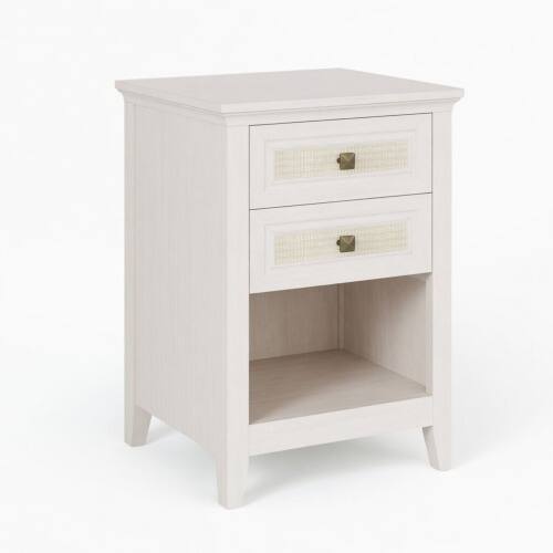 Alt View 7. LUCKY ONE - 17.7" Assembled Rattan Nightstand 2-Drawer Shelf Boho - White.