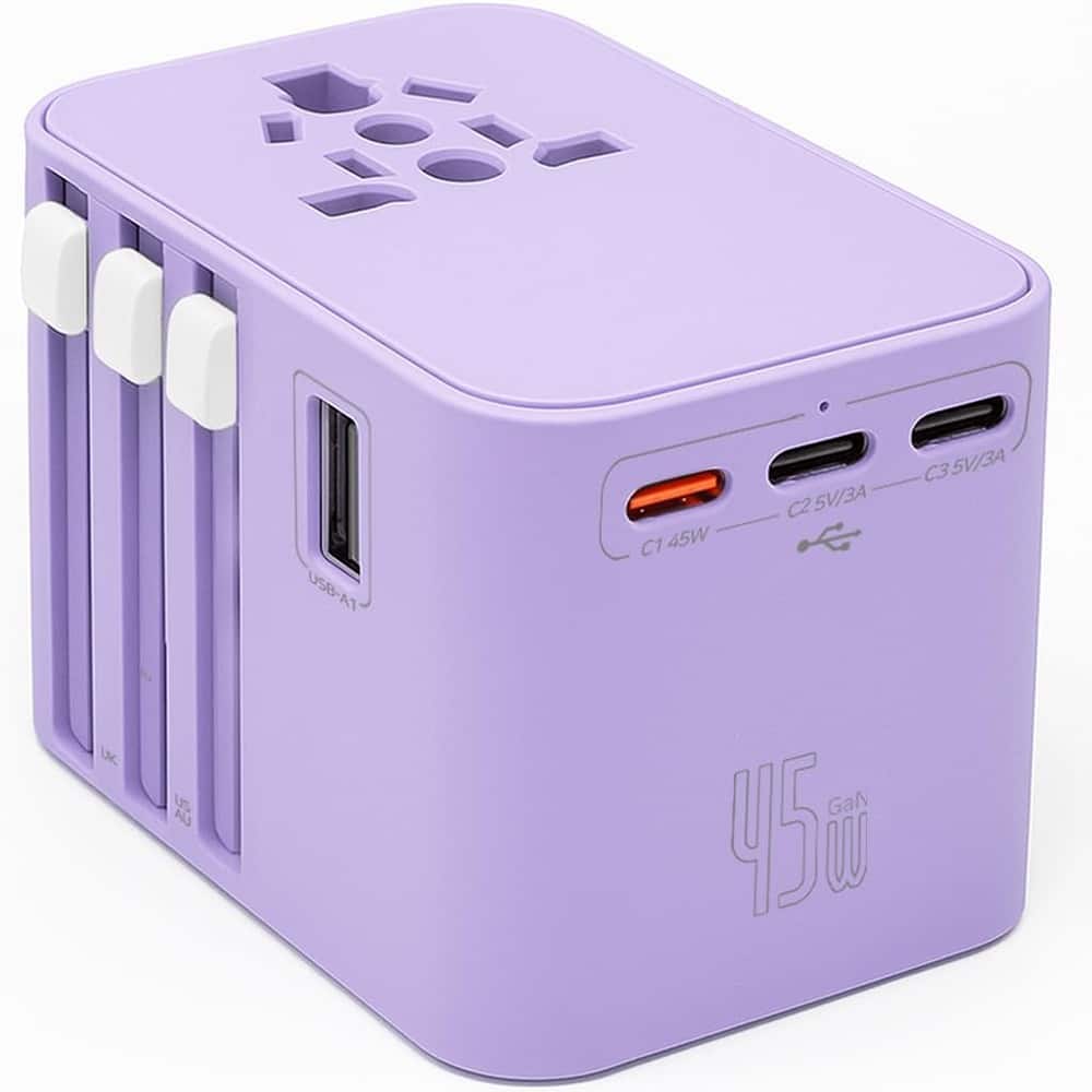 Schertz - 45W Universal Travel Adapter w/ 3 USB-C & 2 USB-A – EU/UK/US/AU - purple
