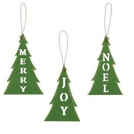 BreeBe - 3/Set Christmas Words Cutout Tree Ornaments - Green