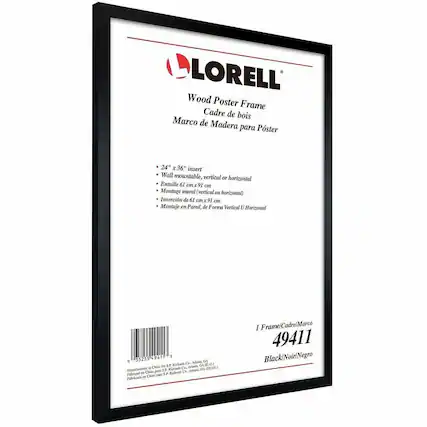 LORELL Wood Poster Frame Cadre de bois Marco de Madera para Poster 24" x36" insert Wall mountable, vertical or horizontal Entaille 61 cm x 91 cm Montage mural vertical ou horizontal) Inserción de 61 cm x 91 cm Montaje en Pared, de Forma Vertical U Horizontal 49417 3 + 35255 FD Kirkanh Altts dutla Chieo de SP Afa. LA ManulasTueod - Ruttord C. dA EA pou S.P Aaa Fubriqul un Chied S.P Richar - China para Fuabrivado 1 Frame/Cadre/Marco 49411 Black/Noir/Negro