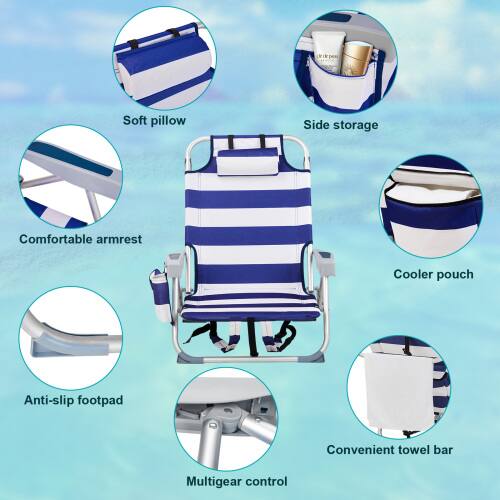 Soft pillow  
Side storage  
Comfortable armrest  
Cooler pouch  
Anti-slip footpad  
Convenient towel bar  
Multigear control