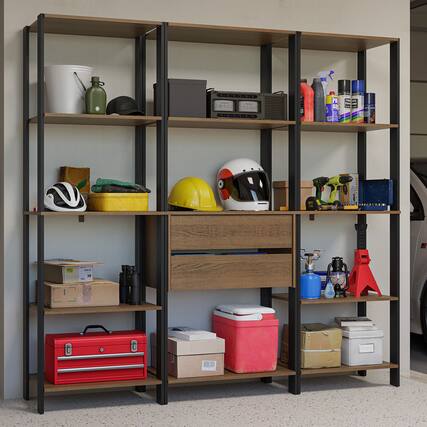Front. Madesa - Madesa Garage Storage Rack with 2 Drawers and Open Shelves 74"L - Black/Brown - Rustic/Black.