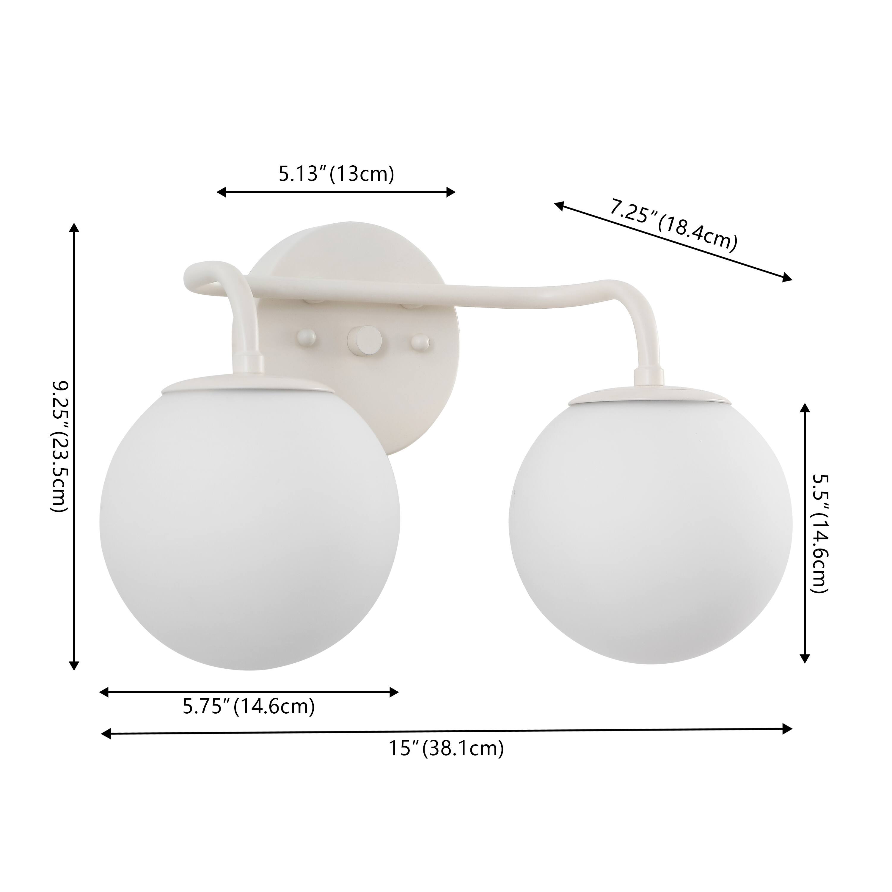 5.13" (13cm)  
7.25" (18.4cm)  
9.25" (23.5cm)  
5.5" (14.6cm)  
5.75" (14.6cm)  
15" (38.1cm)