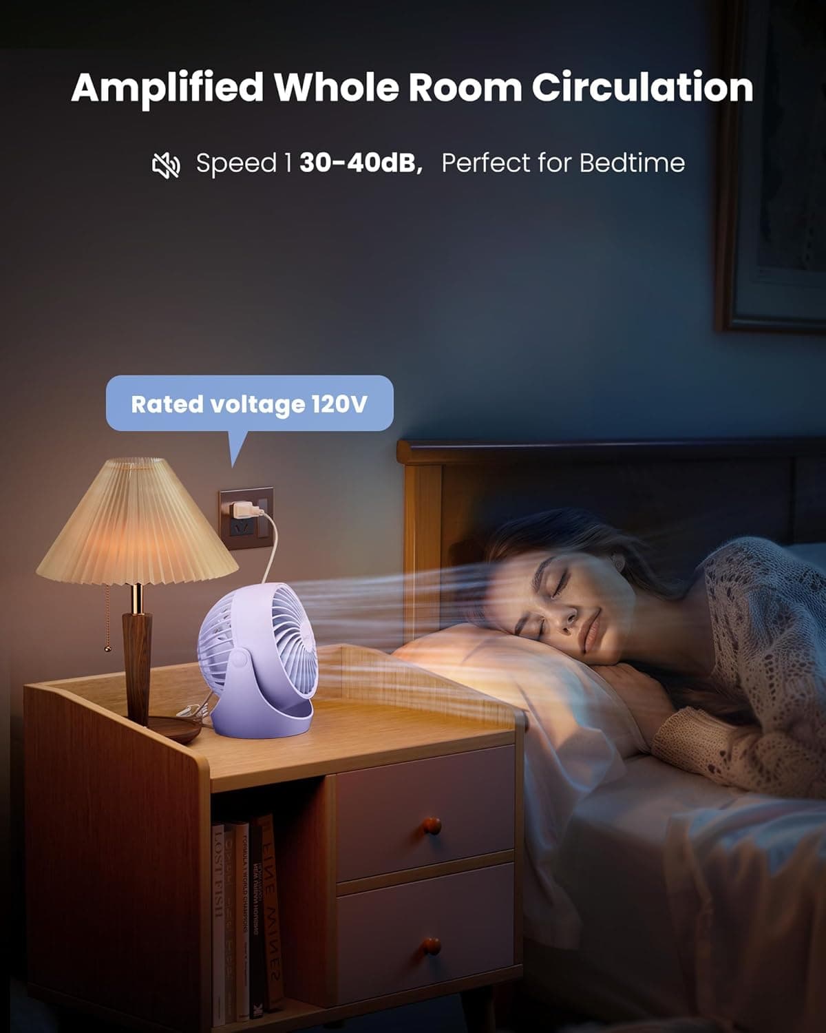 Amplified Whole Room Circulation  
Speed 1 30-40dB, Perfect for Bedtime  
Rated voltage 120V