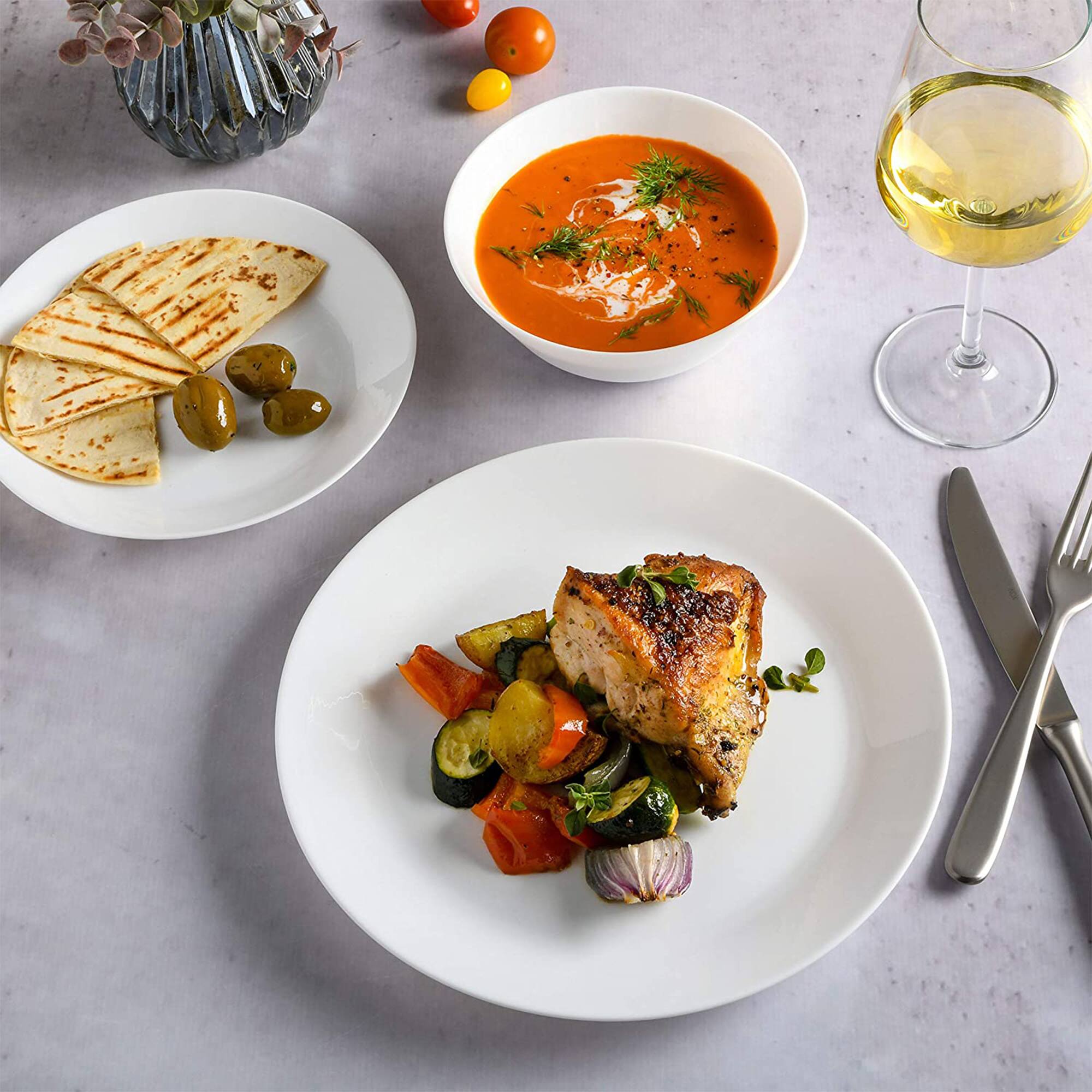 Alt View 3. Gibson - Gibson Home Ultra Break and Chip Resistant 18 Piece Dinnerware Set, Opal Glass - Opal Glass - Round.