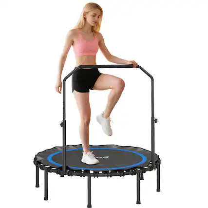 Front. Soozier - 48" Rebounder Trampoline for Adults, Foldable Mini Trampoline with Adjustable Handle Bar - Blue.