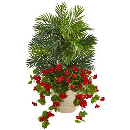 BreeBe - 3.5' Geranium & Areca Palm Artificial Plant - Green