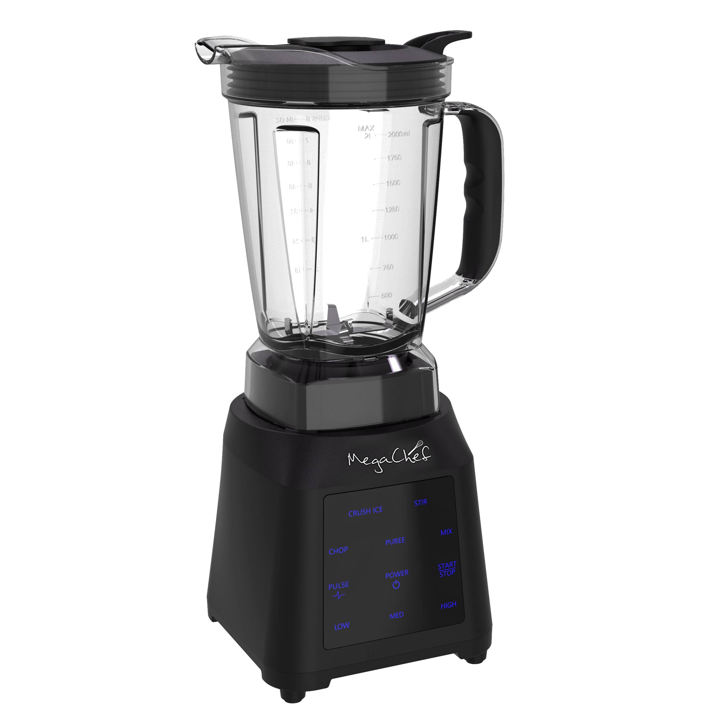 MegaChef 2000ml - 0.175L 1600 1260 K IL 1000 A 100 MegaChef STIR CRUSH ICE CHOP PULSE + LOW PUREE POWER O MID MX START STOP HIGH